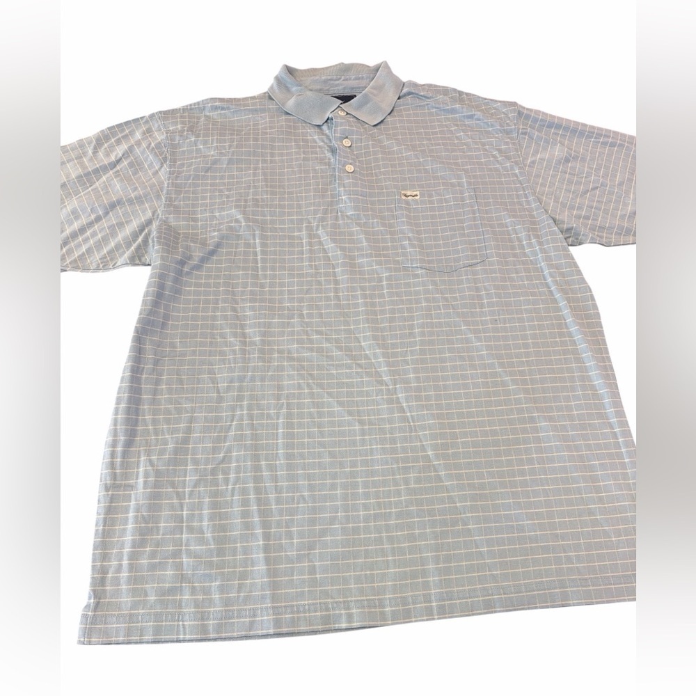 Faconnable Mens Checkered Polo Shirt Size Large Blue White